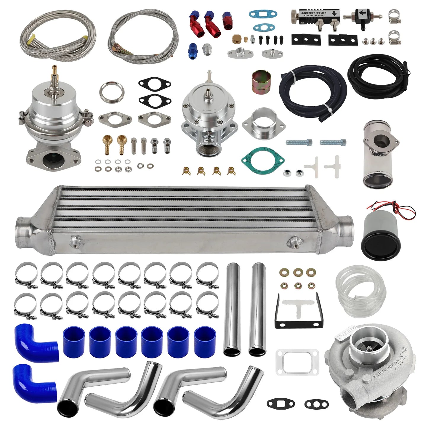 Turbo Pressure T3 T4 T04E Universal Turbo Kit – Stage III+ Intercooler + Wastegate + 10PC Piping Kit